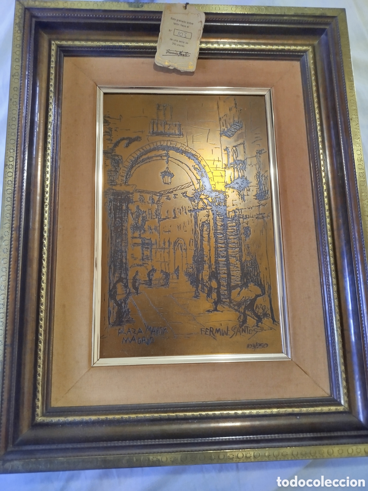 Art: Grabado en Lat&oacute;n de Ferm&iacute;n SantosPlaza Mayor Madrid - Serie Limitada (103/250) - Enmarcado