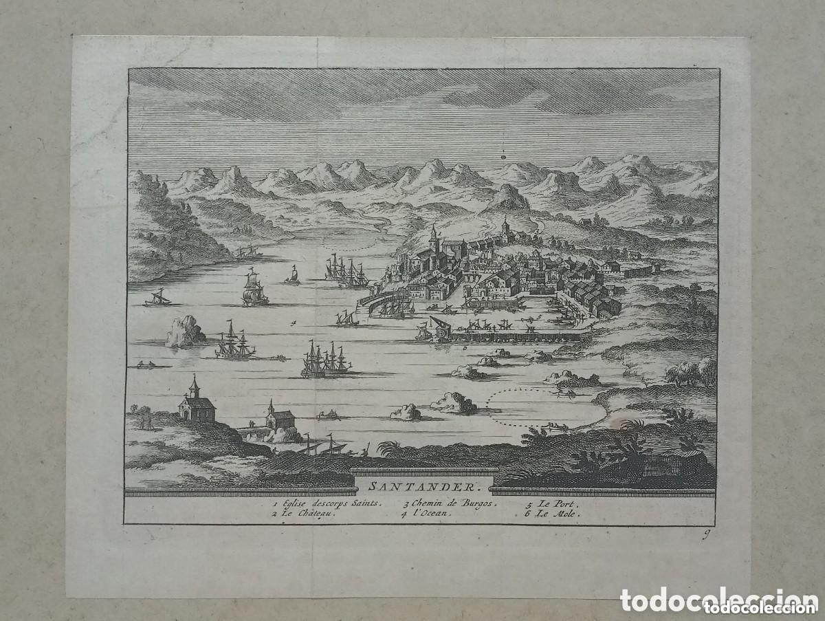 Arte: GRABADO VISTA SANTANDER PLANO CARTOGR&Aacute;FICO - PIETER VAN DER AA 1707 A. COLMENAR - DELICES DE ESPAGNE