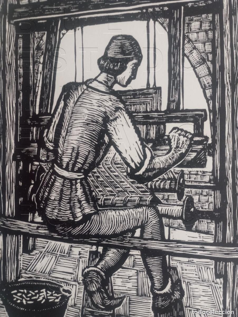 Arte: TEJEDOR OFICIOS MEDIEVALES CASTELLS MARTI XILOGRAFIA FRIMADA 39X30CM C34