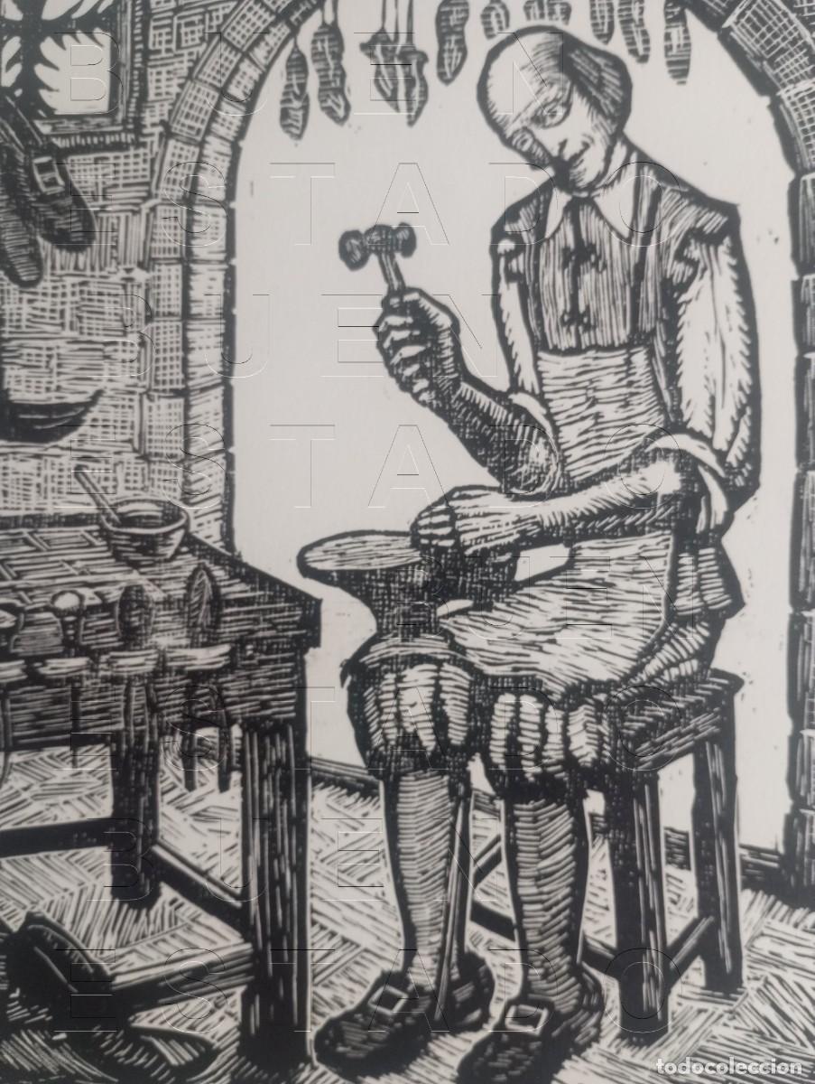 Arte: ZAPATERO OFICIOS MEDIEVALES CASTELLS MARTI XILOGRAFIA FRIMADA 39X30CM C34
