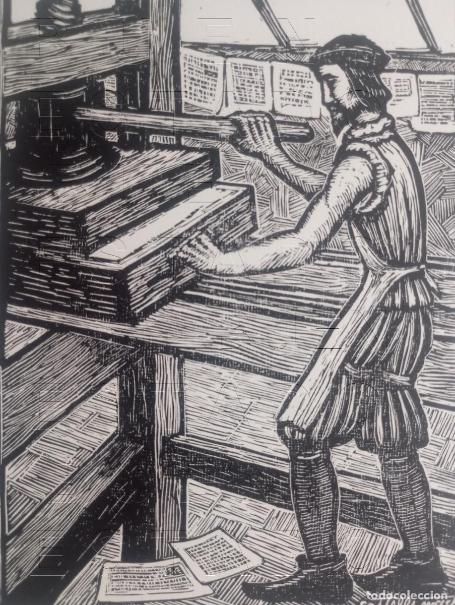 Arte: IMPRESOR OFICIOS MEDIEVALES CASTELLS MARTI XILOGRAFIA FRIMADA 39X30CM C34