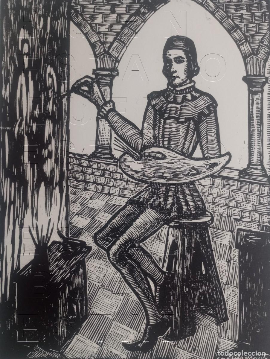 Arte: PINTOR OFICIOS MEDIEVALES CASTELLS MARTI XILOGRAFIA FRIMADA 39X30CM C34