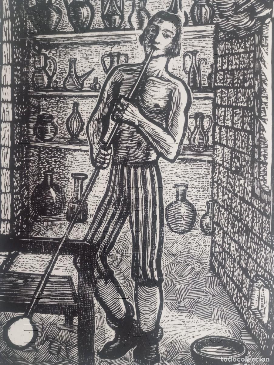 Arte: SOPLADOR DE VIDRIO OFICIOS MEDIEVALES CASTELLS MARTI XILOGRAFIA FRIMADA 39X30CM C34