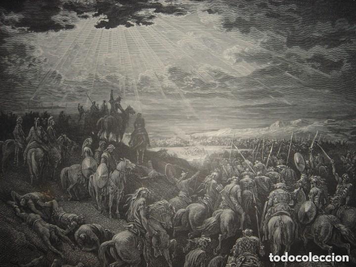 Arte: GRABADO RELIGIOSO, DOR&Eacute;-GUSMAND, JOSUE DETIENE AL SOL, ORIGINAL, BARCELONA,1883,GRAN TAMA&Ntilde;O