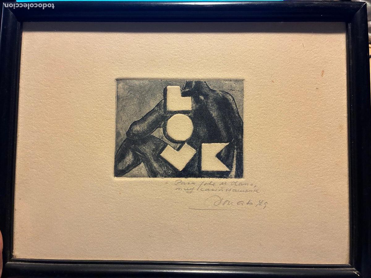 Arte: Grabado cuerpo y letras geom&eacute;tricas LOVE dedicadp firmado Donato 79 plancha 10 x 7,5 marco 28x21