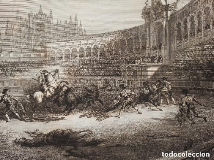 Arte: ESPL&Eacute;NDIDO GRABADO ACERO, CORRIDA DE TOROS, ORIGINAL, PAR&Iacute;S, 1852, BEGIN - ROUARGUE.