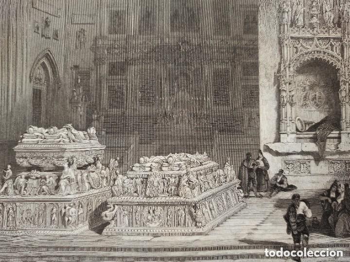 Arte: ESPL&Eacute;NDIDO GRABADO ACERO, TUMBA REYES CAT&Oacute;LICOS, GRANADA, ORIGINAL, PAR&Iacute;S, 1852, BEGIN - ROUARGUE.