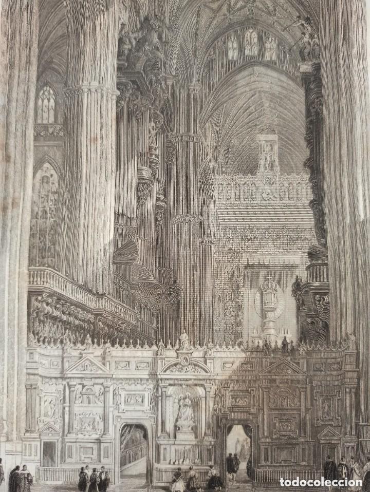 Arte: ESPL&Eacute;NDIDO GRABADO ACERO, INTERIOR CATEDRAL DE SEVILLA, ORIGINAL, PAR&Iacute;S, 1852, BEGIN - ROUARGUE.