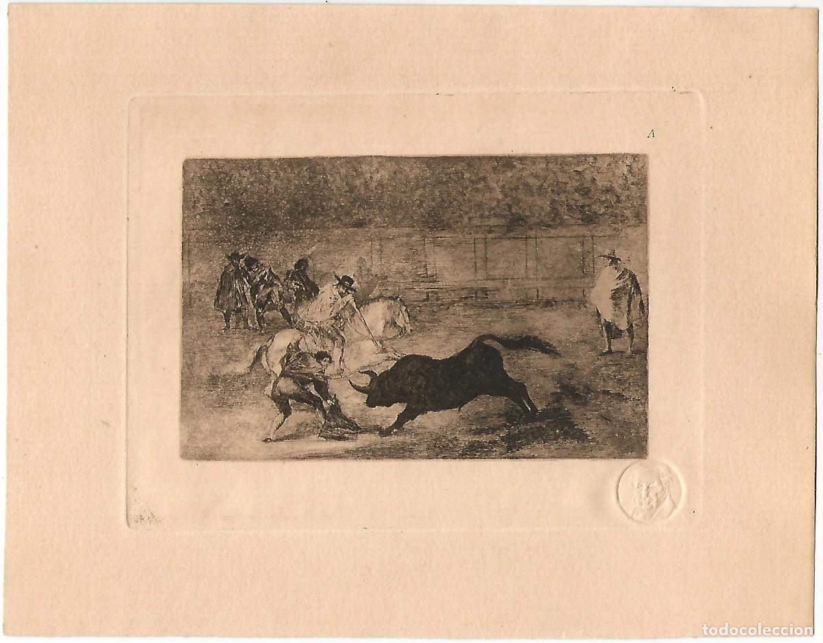 Arte: 1929 GOYA CIRCULO BELLAS ARTES MADRID GRABADO SELLO DE AUTENTICIDAD EN SECO TAUROMAQUIA 22X17 M38