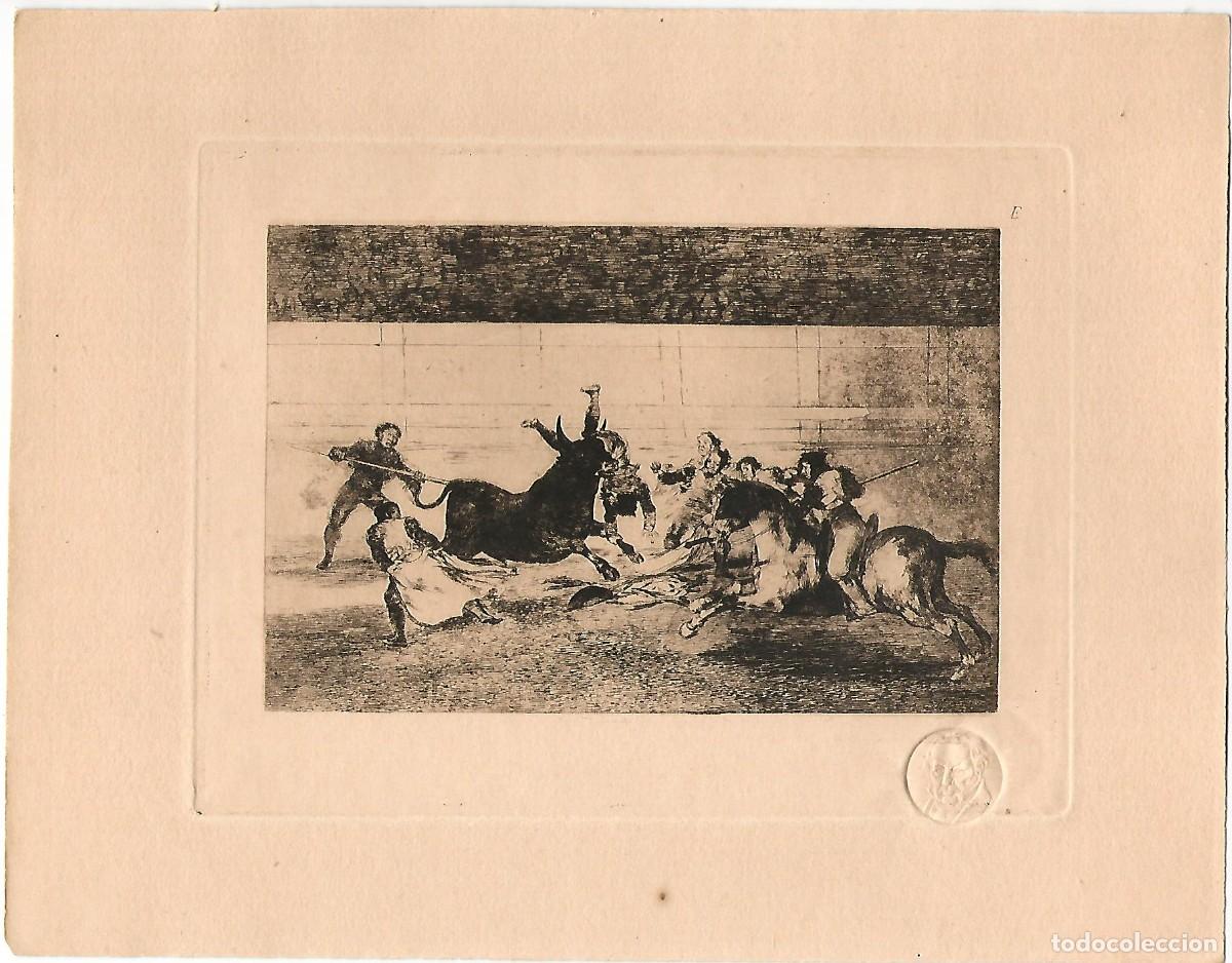 Arte: 1929 GOYA CIRCULO BELLAS ARTES MADRID GRABADO SELLO DE AUTENTICIDAD EN SECO TAUROMAQUIA 22X17 M38