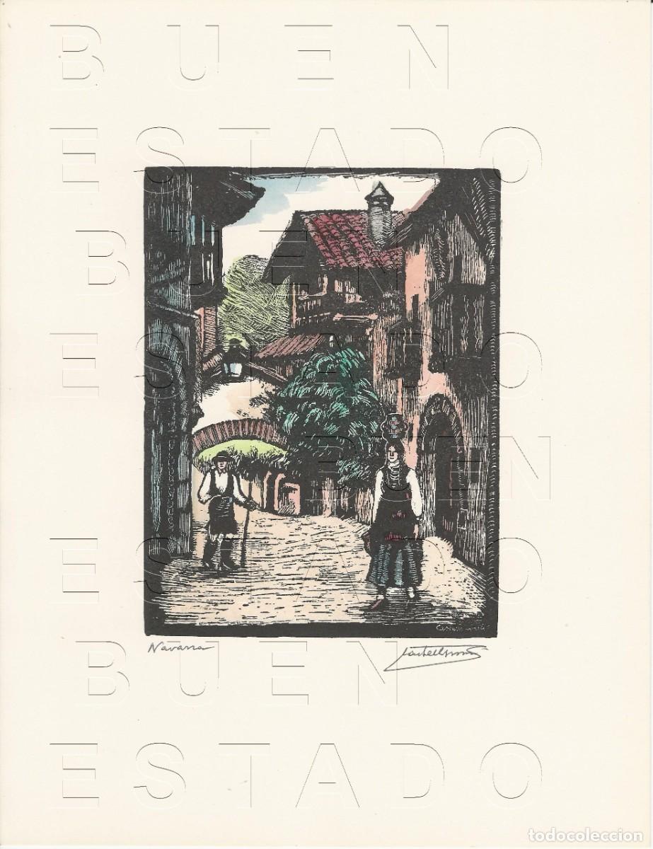 Arte: NAVARRA JOAN CASTELLS MARTI XILOGRAFIA COLOREADA A MANO 32X25 C35