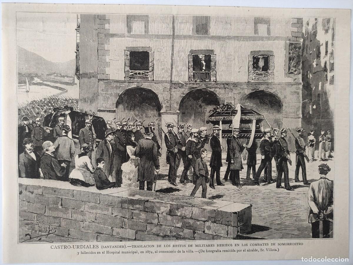 Arte: GRABADO. ESPA&Ntilde;A. CANTABRIA. CASTRO URDIALES. CORTEJO FUNEBRE MILITAR. BATALLA SOMORROSTRO. SOCIEDAD