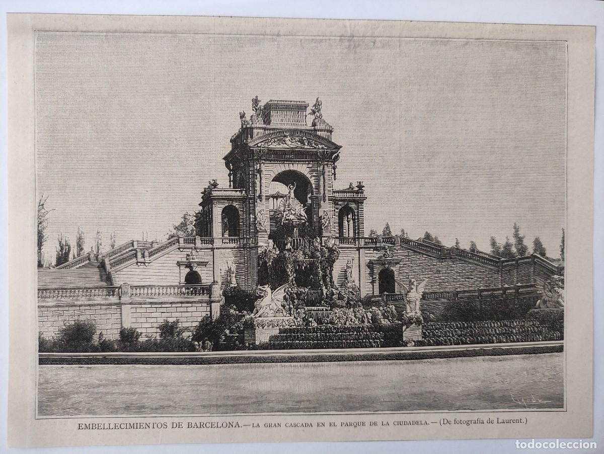Arte: GRABADO. ESPA&Ntilde;A. BARCELONA. PARQUE DE LA CIUDADELA. CASCADA MONUMENTAL. ARQUITECTURA.