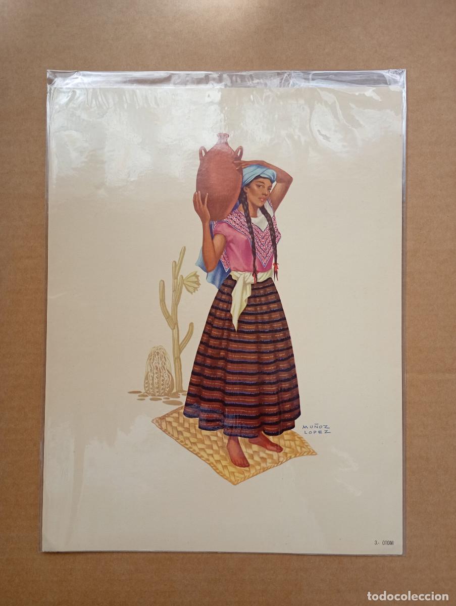 Arte: Lamina grabado acuarela Mu&ntilde;oz Lopez. Serie Trajes Regionales Mexicanos. 3. Otomi