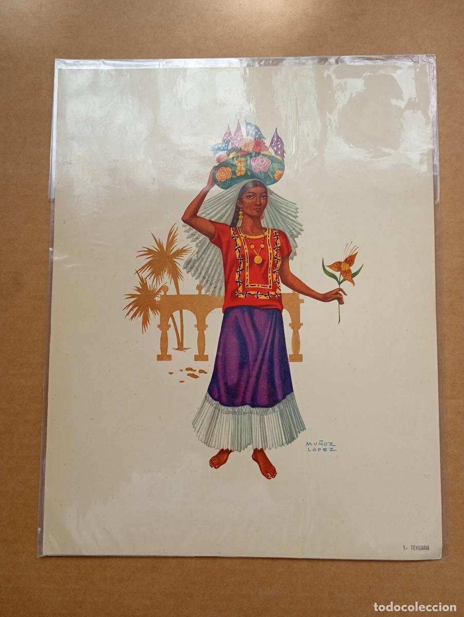 Arte: Lamina grabado acuarela Mu&ntilde;oz Lopez. Serie Trajes Regionales Mexicanos. 1. Tehuana