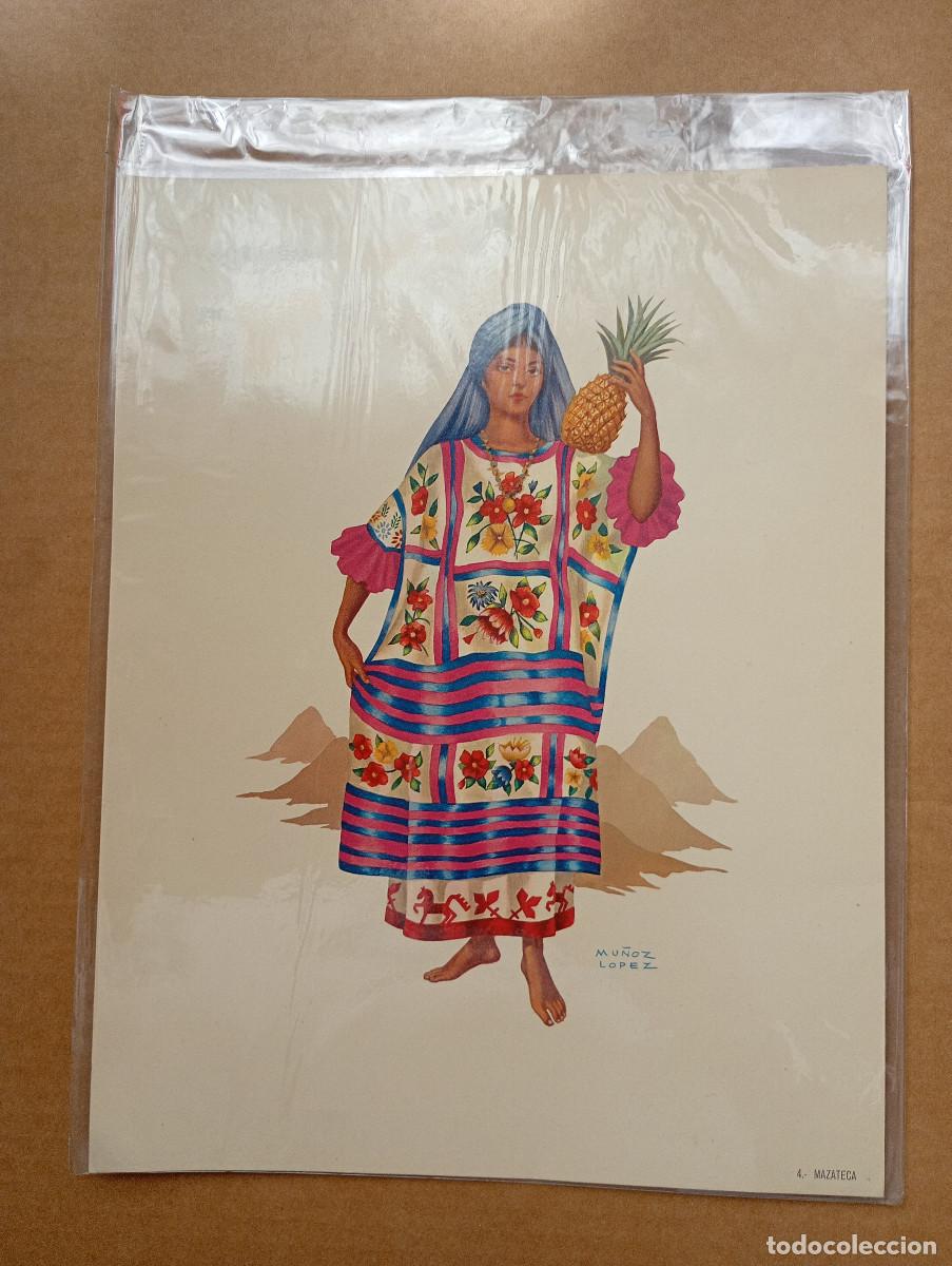 Arte: Lamina grabado acuarela Mu&ntilde;oz Lopez. Serie Trajes Regionales Mexicanos. 4. Mazateca