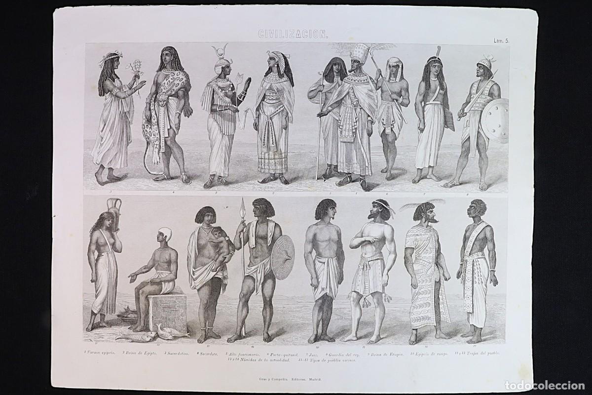 Arte: Grabado Civilizaci&oacute;n L&aacute;mina 5 Personajes de Egipto. N&uacute;midas. Figures from Egypt &ndash; Numidians.
