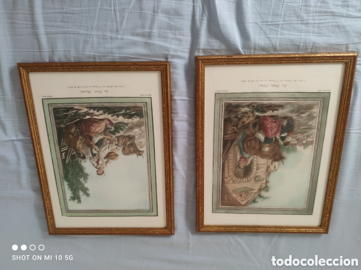 Arte: Pareja de Grabados calcogr&aacute;ficos &rdquo;La Petite Ferme y Le Petite Marche&rdquo;-L.M.Bonnet/Clermont