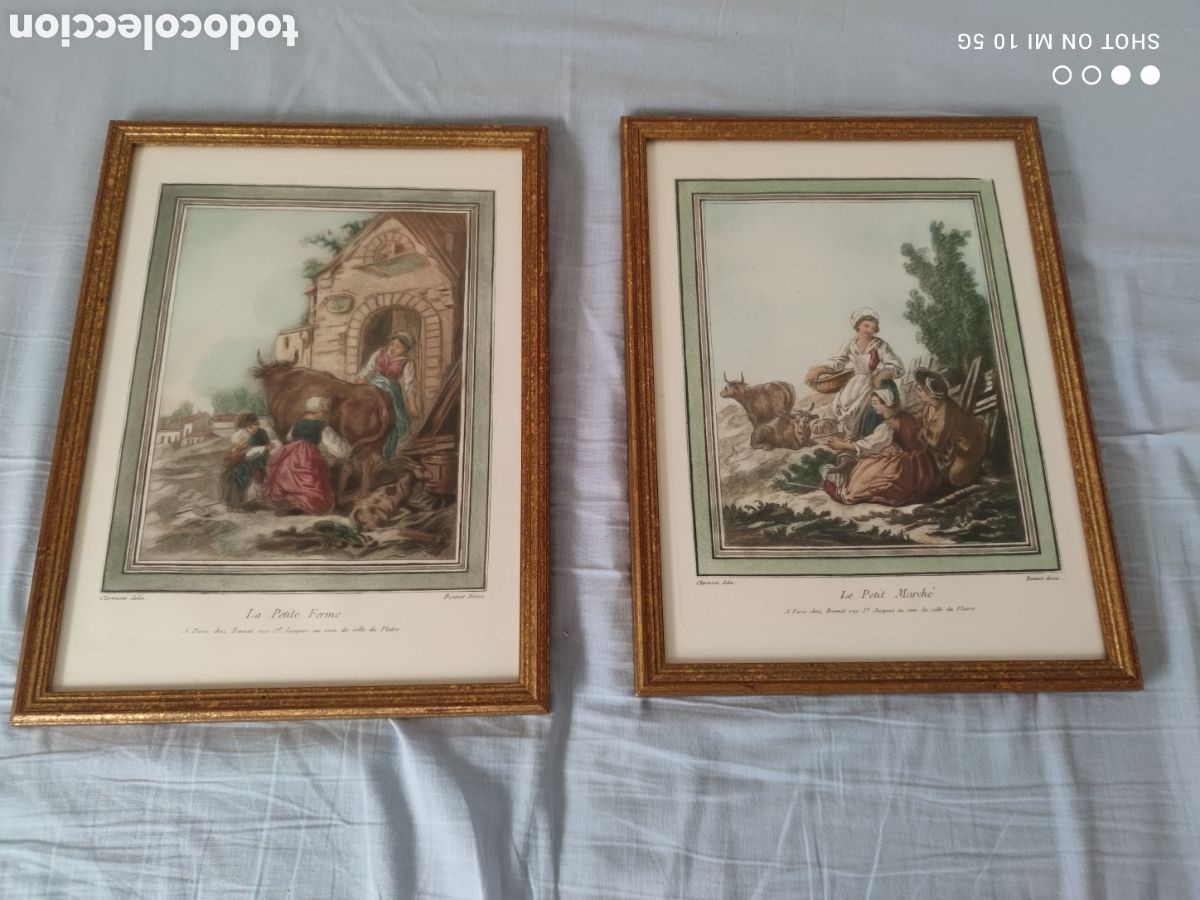 Arte: Pareja de Grabados calcogr&aacute;ficos &rdquo;La Petite Ferme y Le Petite Marche&rdquo;-L.M.Bonnet/Clermont