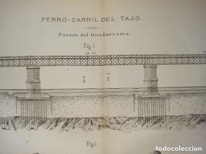 Arte: GRABADO PUENTE FERREO R&Iacute;O GUADARRAMA, VILLAVICIOSA, M&Oacute;STOLES, ORIGINAL MADRID,1876