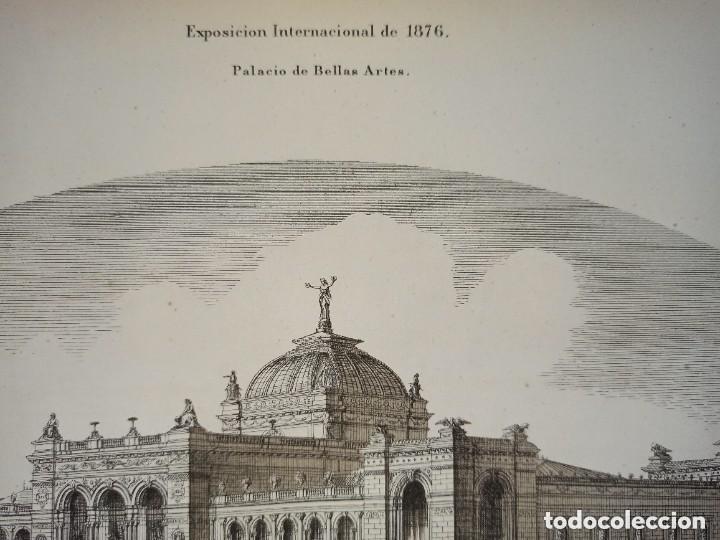 Arte: GRABADO ARQUITECTURA FACHADA Y PLANTA PALACIO BELLAS ARTES EXPO 1876 EN FILADELFIA, ORIGINAL 1876.