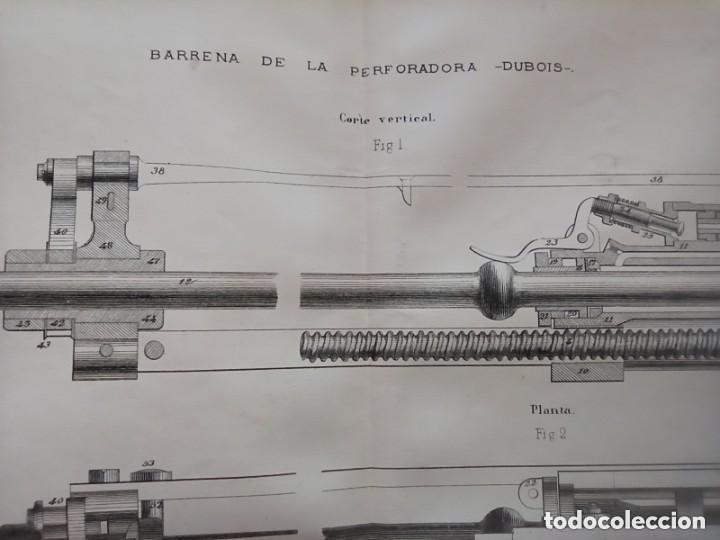Arte: GRABADO TECNOLOG&Iacute;A S.XIX, BARRENA DE LA PERFORADORA, DUBOIS, ORIGINAL MADRID,1877