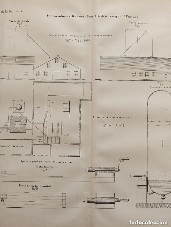 Arte: GRABADO TECNOLOG&Iacute;A S.XIX, PERFORADORA, DUBOIS, MINA, ORIGINAL MADRID,1877