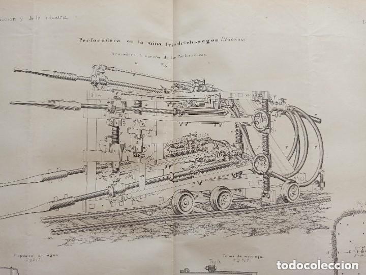 Arte: GRABADO TECNOLOG&Iacute;A S.XIX, PERFORADORA, DUBOIS, MINA, ORIGINAL MADRID,1877