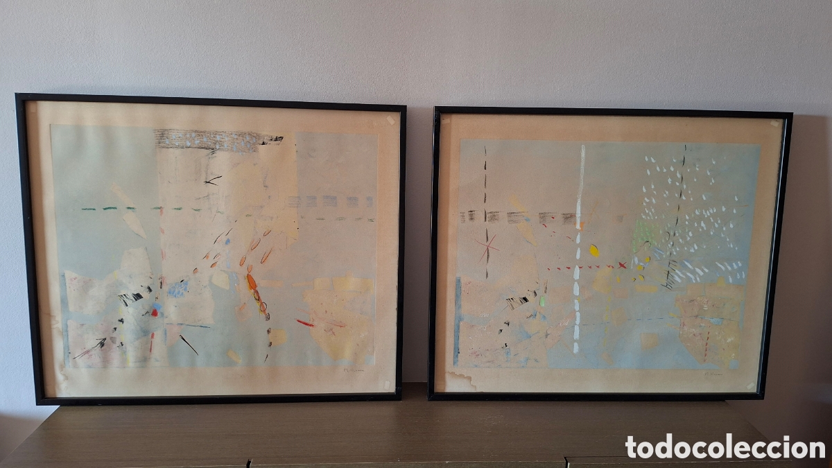 Arte: PAREJA DE MONOTIPOS ORIGINALES - M. HERN&Aacute;N (S. XX) - ABSTRACCI&Oacute;N L&Iacute;RICA