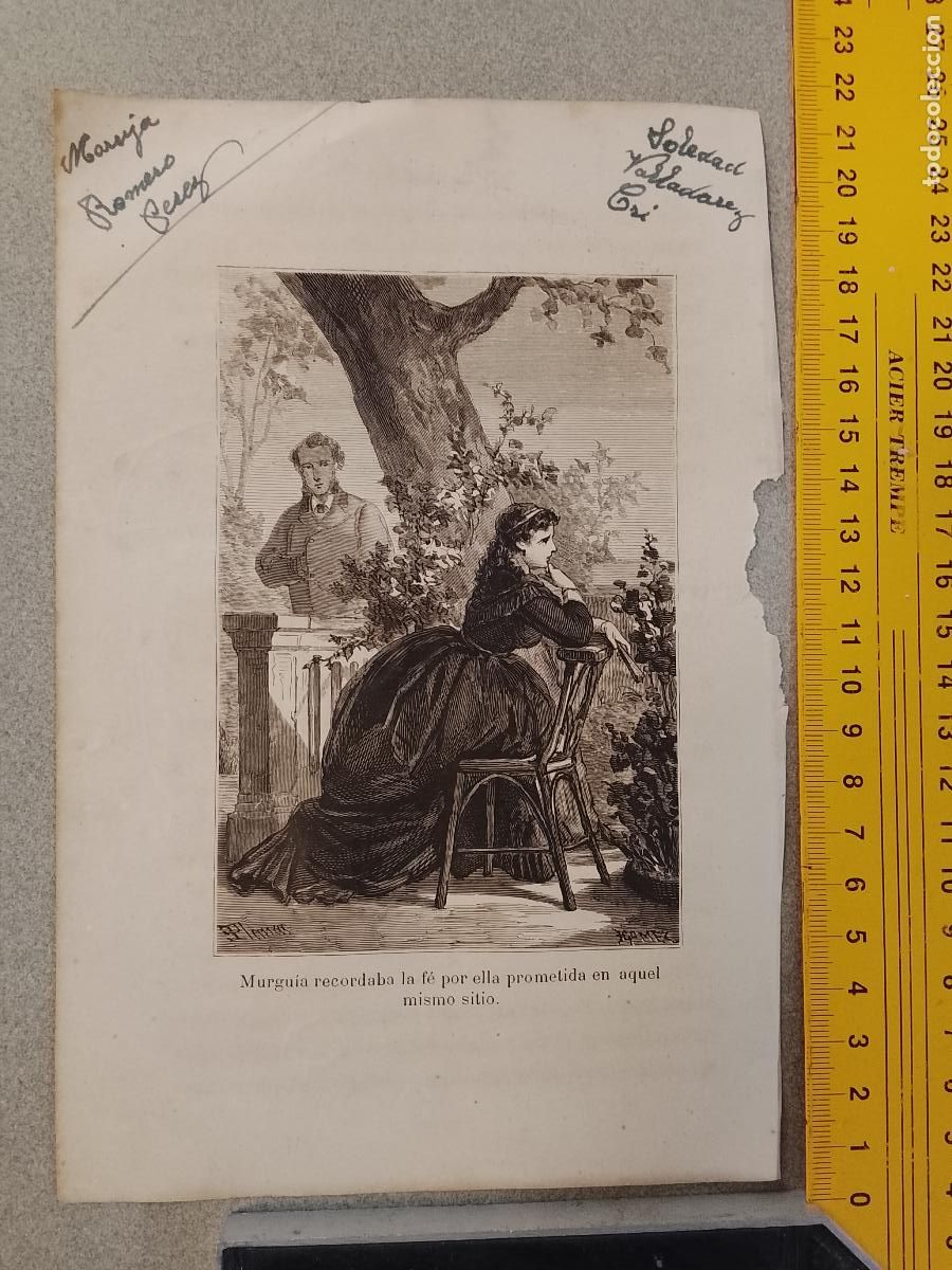 Arte: antiguo grabado romantico 1875 / 1880 ver fotos grabador