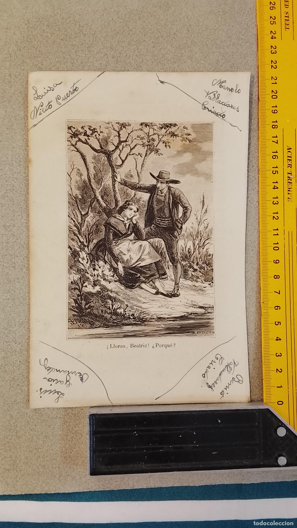 Arte: antiguo grabado romantico 1875 / 1880 ver fotos grabador
