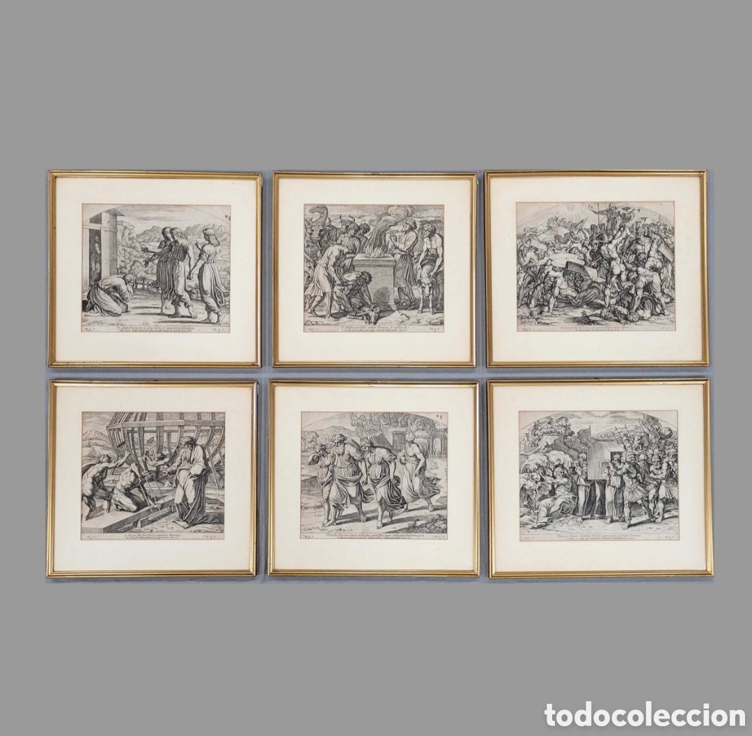 Arte: Nicolas Chaperon ( 1612 - 1632 ) 6 grabados originales enmarcados escenas de la biblia