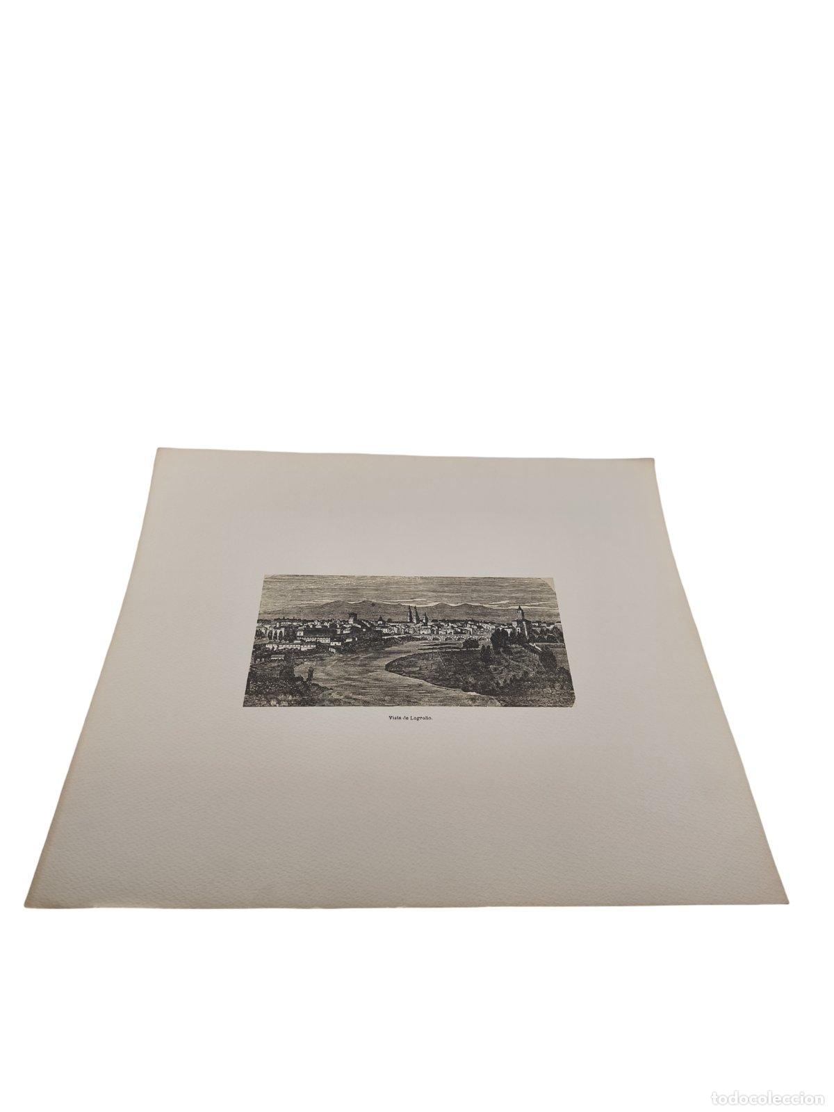 Arte: L&aacute;mina Grabado Vista de Logro&ntilde;o (57x49 cm) - Vista panor&aacute;mica sobre el r&iacute;o Ebro, Puente de Piedra y