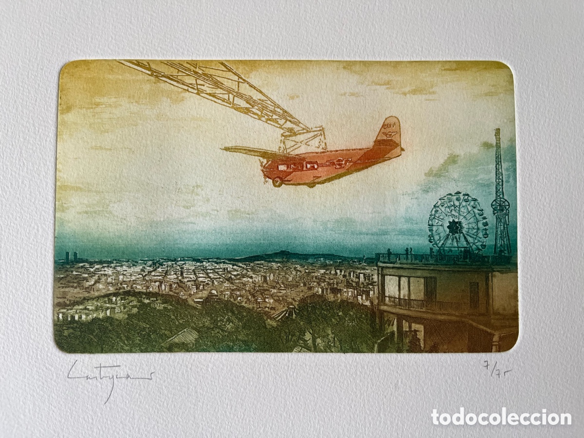 Arte: Grabado original del pintor Sergi Castignani, titulado &rdquo;El mirador de Barcelona&rdquo;