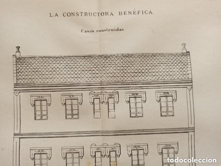 Arte: GRABADO ARQUITECT&Oacute;NICO, CASAS DE OBREROS EN MADRID, ORIGINAL MADRID,1877