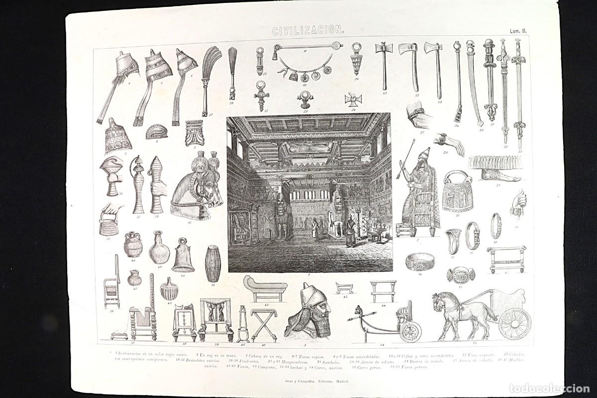 Arte: Grabado Civilizaci&oacute;n 11. Elementos asirios y persas. Engraving Civilization 11. Assyrian and Persian