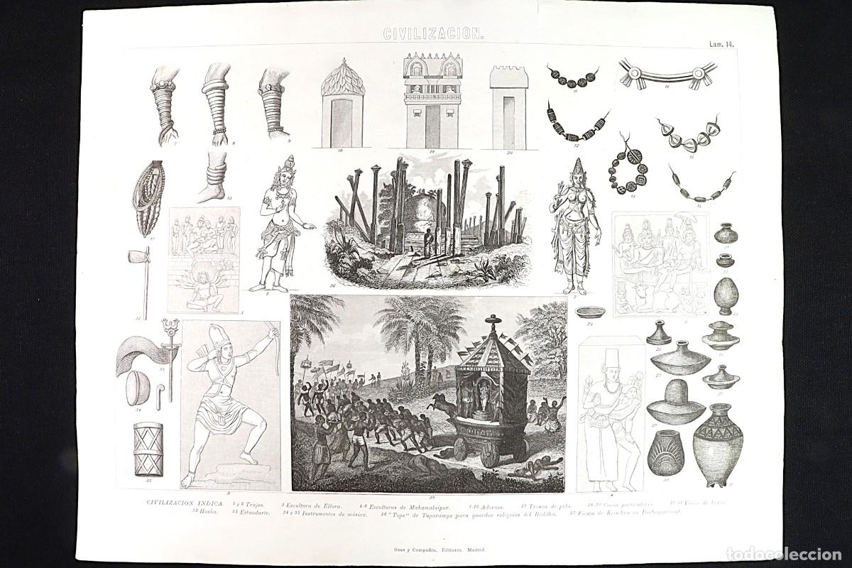 Arte: Grabado Civilizaci&oacute;n 14. Civilizaci&oacute;n Indica. Mahamalaipur. Engraving Civilization 14. Indica.