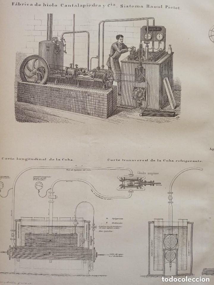 Arte: GRABADO TECNOLOG&Iacute;A S.XIX, FABRICA DE HIELO, ORIGINAL MADRID,1877