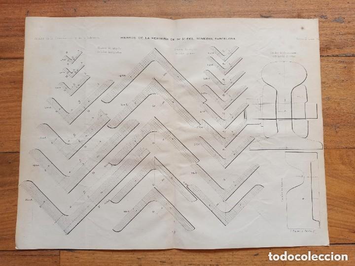 Arte: GRABADO TECNOLOG&Iacute;A S.XIX, HIERROS HERRERIA N.S DEL REMEDIO, BARCELONA, ORIGINAL MADRID,1877