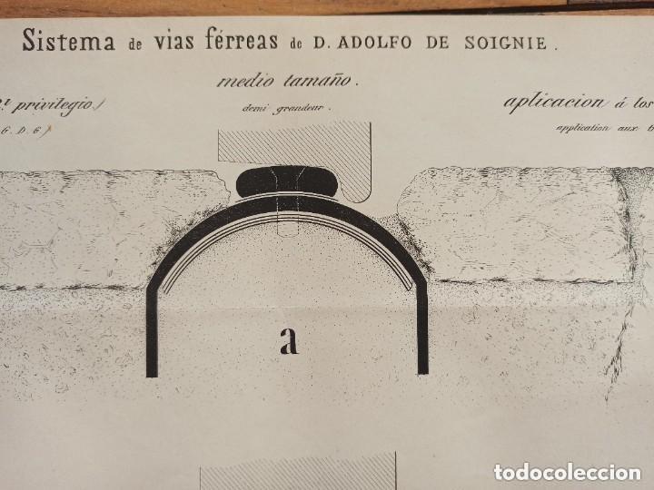 Arte: GRABADO INGENIER&Iacute;A SISTEMAS V&Iacute;AS F&Eacute;RREAS SOIGNIE, ORIGINAL MADRID,1877