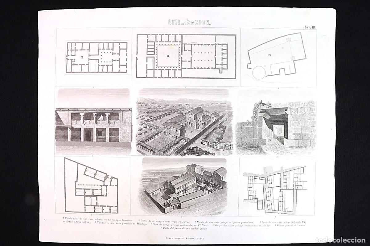 Arte: Grabado Civilizaci&oacute;n 18. Casas griegas. Planos. &rdquo;Civilization 18&rdquo; Print: Greek houses. Floor plans.