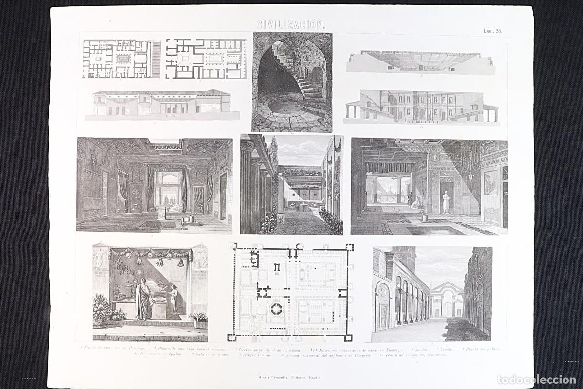 Arte: Grabado Civilizaci&oacute;n 26. Planos de casas de Pompeya. Print &rdquo;Civilization 26&rdquo;: Floor plans of houses