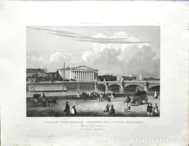 Arte: GRABADO ANTIGUO DE PARIS AL ACERO - PALAIS DU CORPS LEGISLATIV ET MINISTERE DE &hellip; - G-ARTE-079
