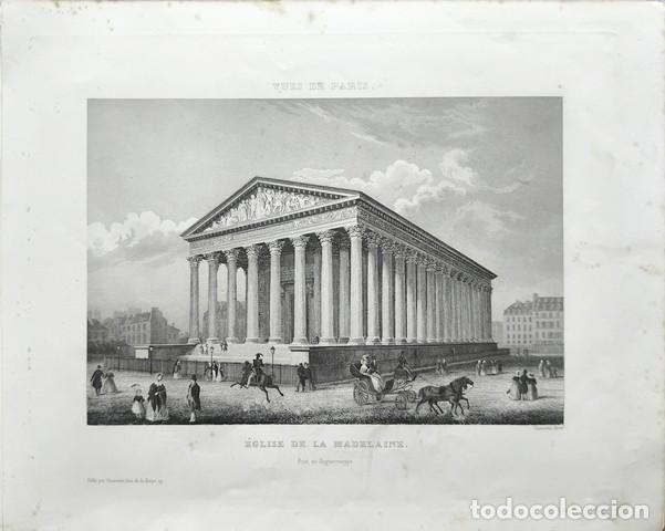Arte: GRABADO ANTIGUO DE PARIS AL ACERO - EGLISE DE LA MADELAINE - PRIS AN DAGUERROTYPE - G-ARTE-082