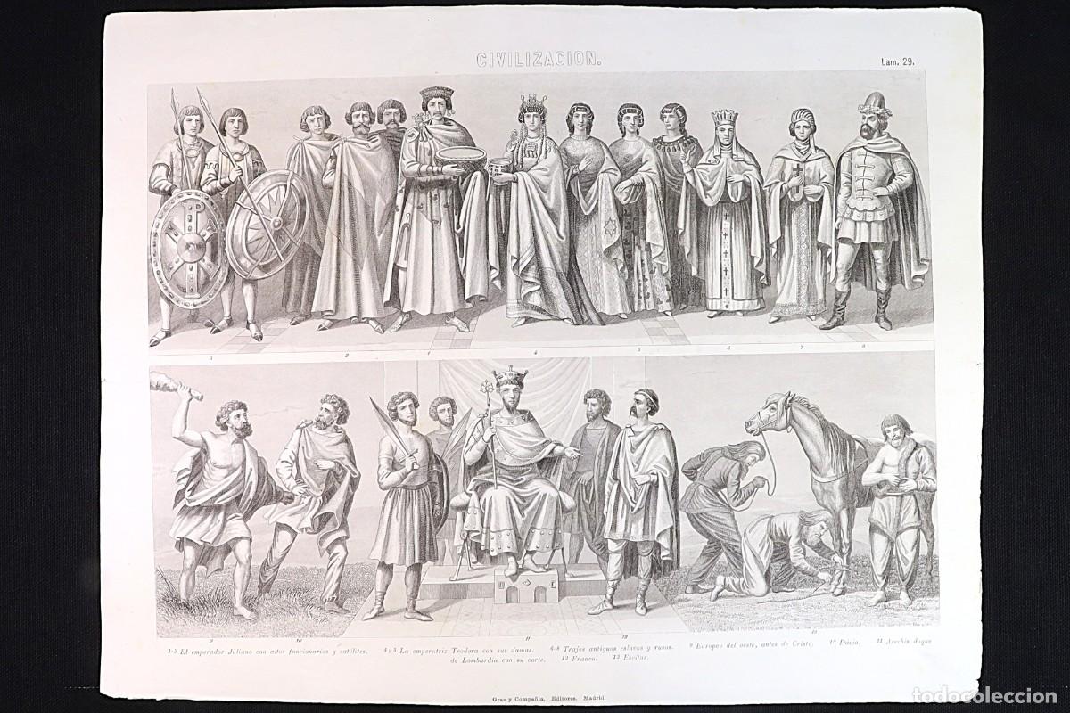 Arte: Grabado Civilizaci&oacute;n 29. Emperatriz Teodora y Juliano. Empress Theodora and Julian.