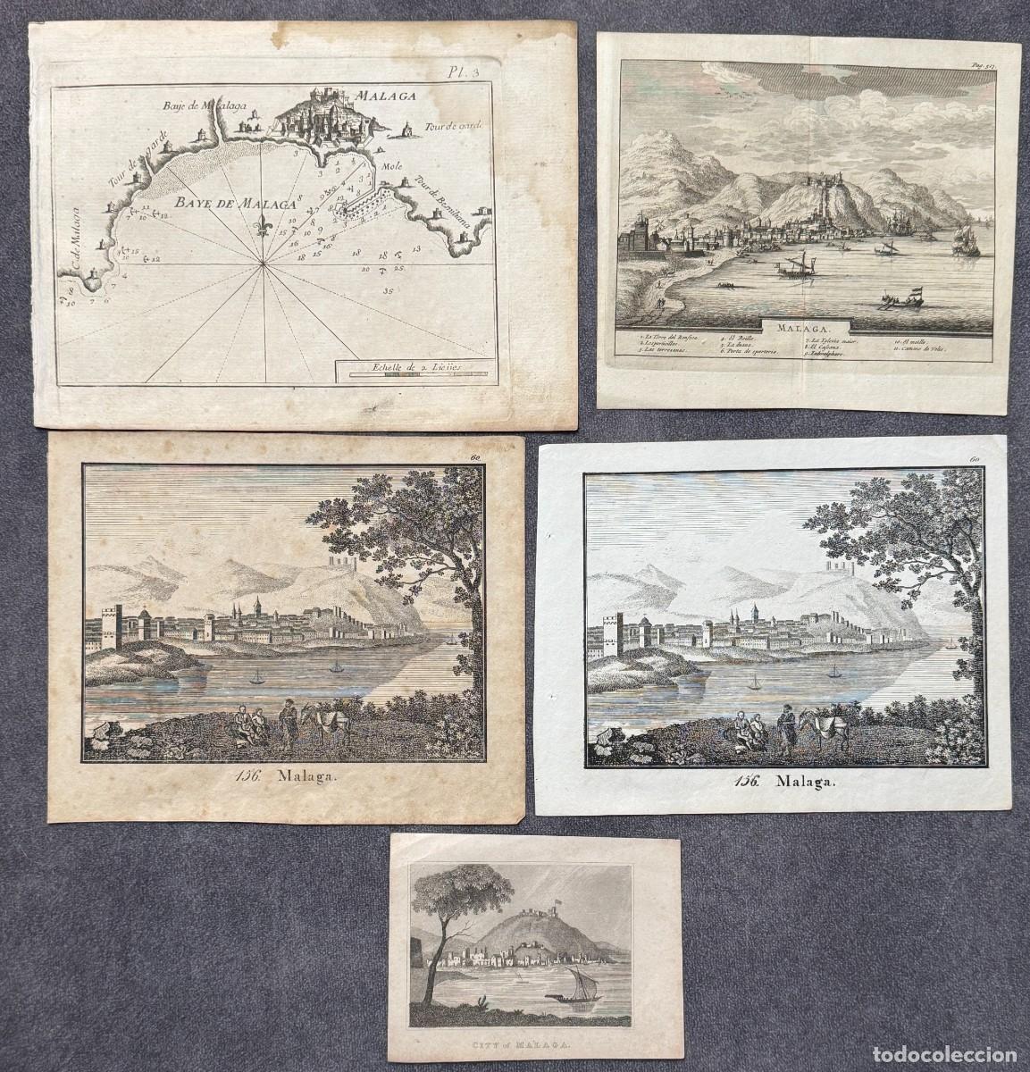 Art: 5 grabados antiguos de M&aacute;laga , S. XVII - S.XVIII , S. XIX .