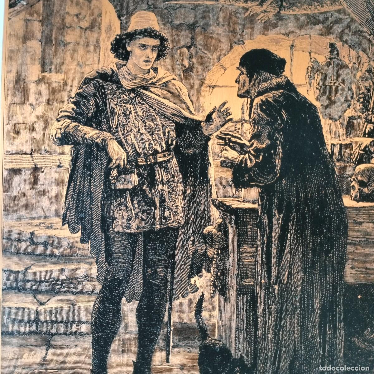 Kunst: Plancha cobre grabada. Romeo y el apotecario. Shakespeare. S XIX