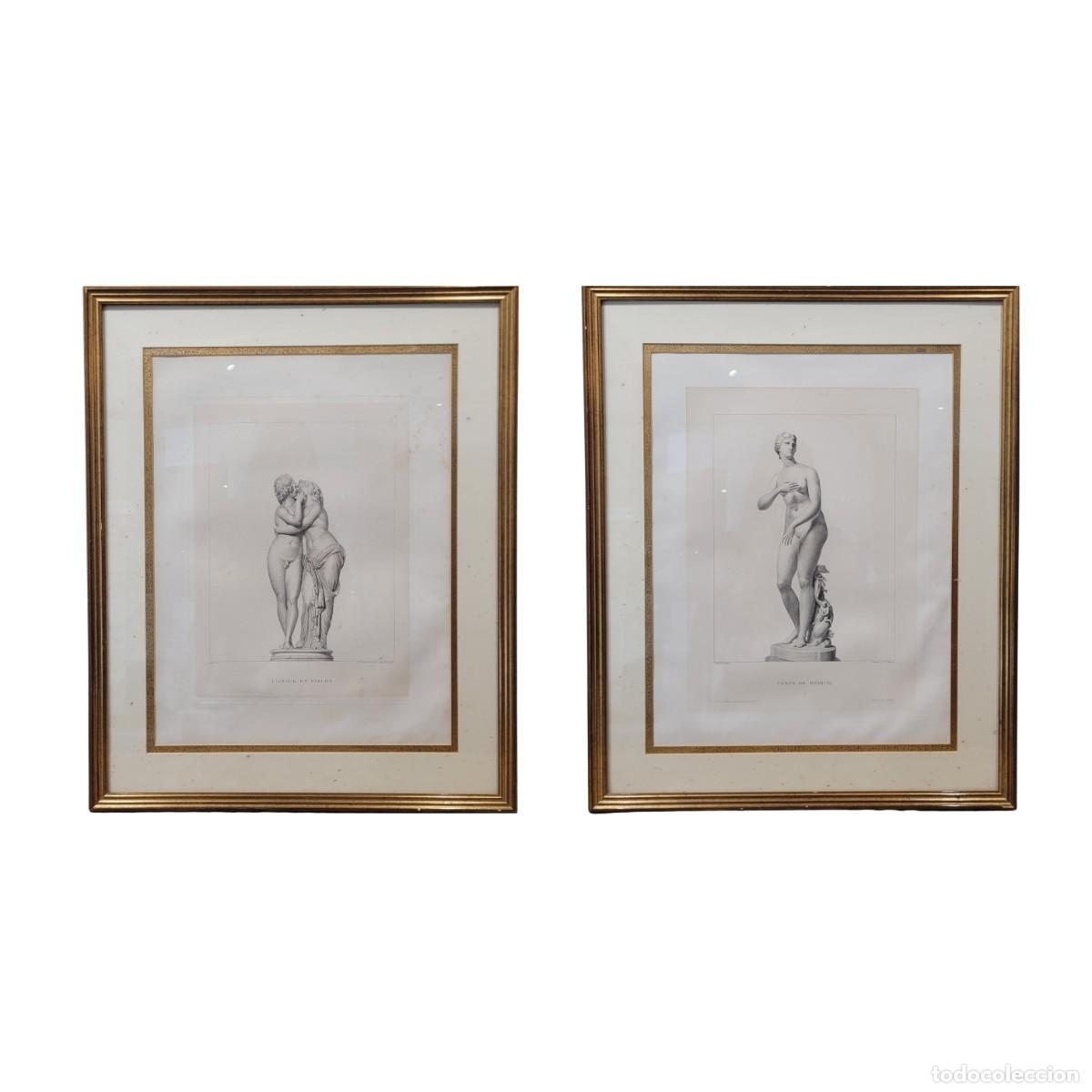 Arte: Pareja grabados clasicistas Auguste Boucher-Desnoyers &ldquo;Amor y Psique&rdquo; y J. B. R. U. Massard &ldquo;Venus d