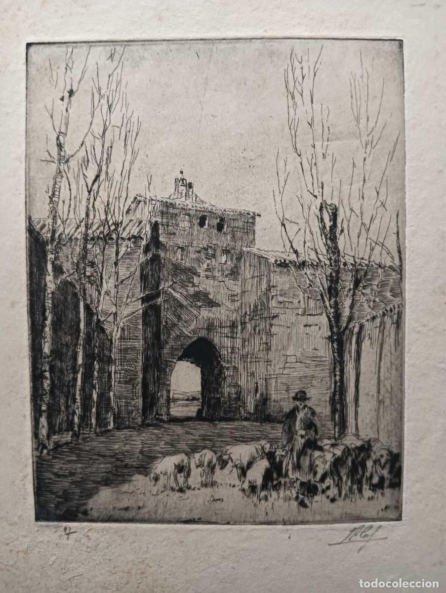 Arte: Jos&eacute; Pedro Gil Moreno de Mora (Par&iacute;s 1892-Tarragona 1945) grabado Pastor de 16x12 papel 32x25cms,