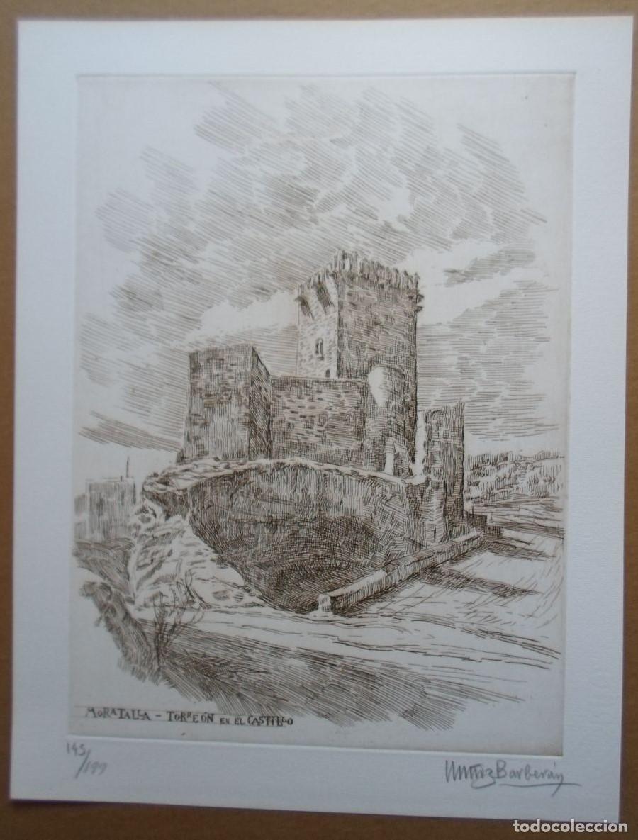 Kunst: Manuel Mu&ntilde;oz Barber&aacute;n (Lorca Murcia 1921- 2007) grabado Castillo de Moratalla de 38x28 papel 45x34c